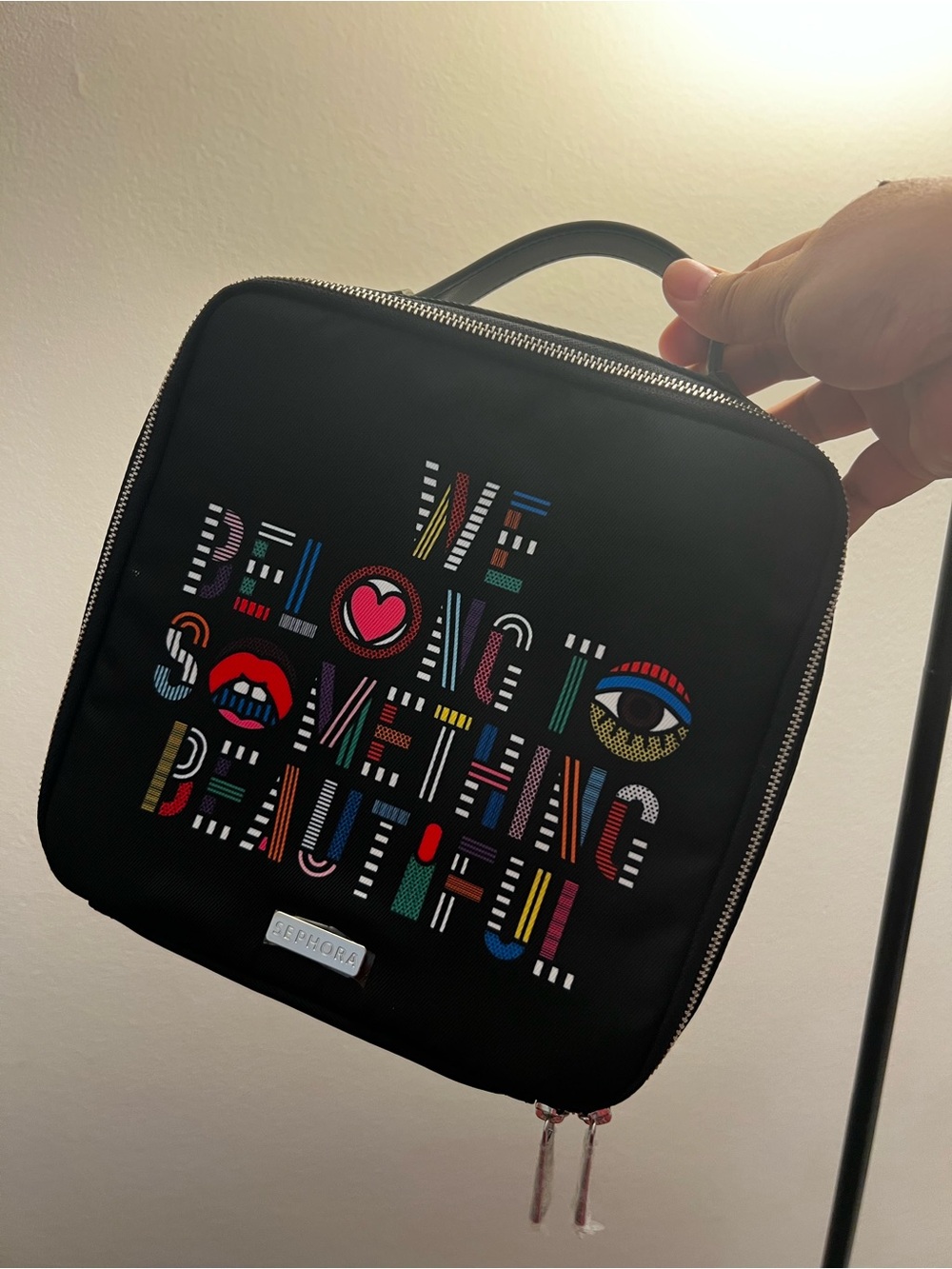 Sephora Black Makeup Case with Multicolor Graphic Text